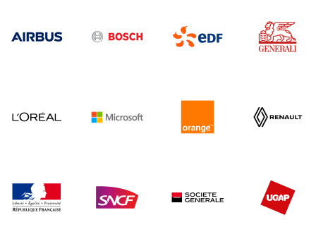 Airbus, Bosh, EDF, Generali, L'Oréal, Microsoft, Orange, Renault, SNCF, Société Générale, UGAP